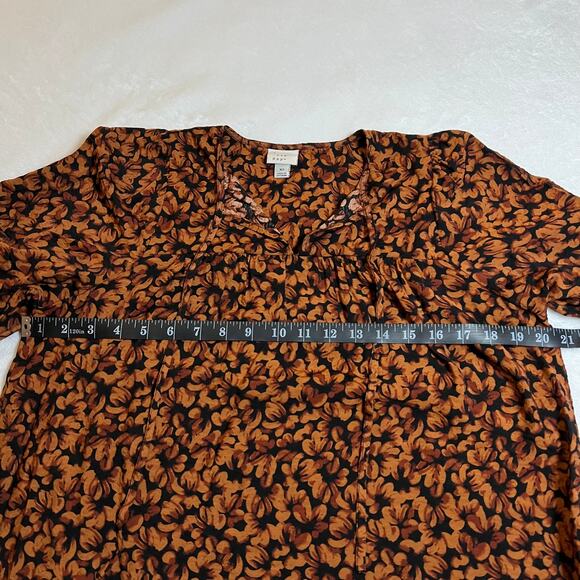 a new day Women's Floral Print Flowy Balloon Sleeve Tie-Front Top Size XS - Picture 8 of 9